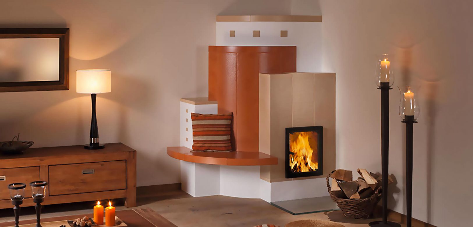 Tiled stove in a living room