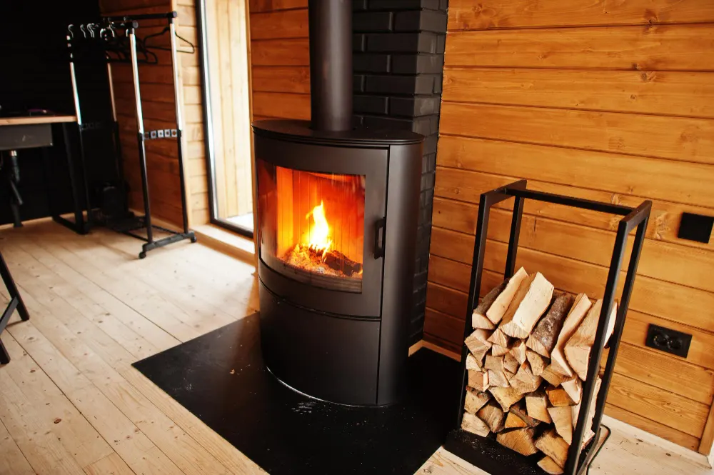 Wood stove with firewood