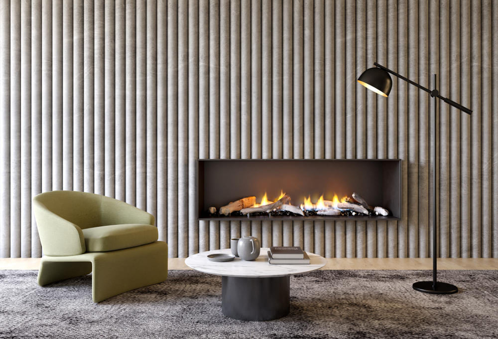 Modern living room with fireplace