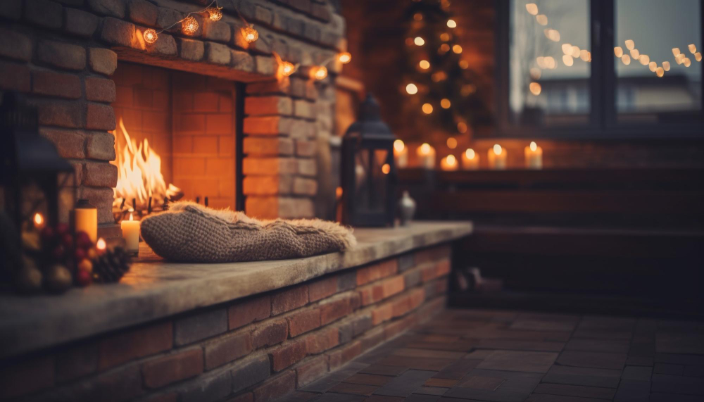 Masonry stove by candlelight